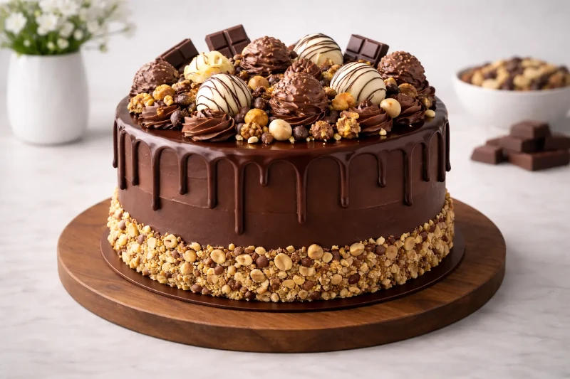 Bolo de aniversário com castanhas e chocolate